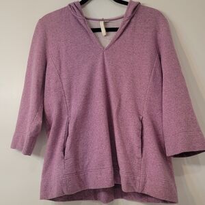 Pure Jill Cotton 3/4 Sleeve V Neck Pullover Hoodie Sweatshirt Size M